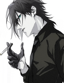 Ulquiorra Standing Outside Smoking Cigar With A Calm Expression GIF