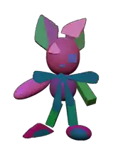 a 3d rendering of a bunny with a blue eye