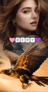 a picture of a woman and a bird with the name bery
