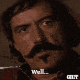 a man with a cowboy hat and a mustache says " bye "