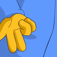 a cartoon character with a yellow head and a blue shirt is making a funny face