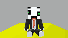 a minecraft character wearing a suit and tie sitting on a yellow surface