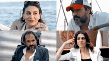 a collage of four pictures of people including a woman and a man with a beard