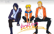 a screenshot of a screensaver for boruto shows three anime characters