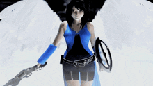 a woman with white wings is holding a sword and shield