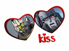 a picture of two hearts with the word kiss on it