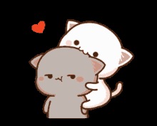 a cartoon of a cat hugging another cat with a heart in the background