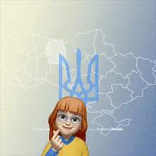 a cartoon girl is giving the middle finger in front of a map