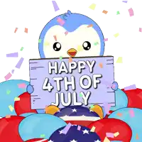 a blue penguin holding a sign that says happy 4th of july