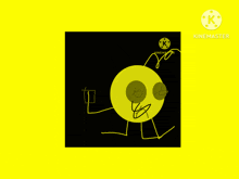 a drawing of a yellow circle with a black background and a k on the bottom