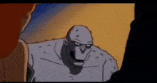 a man and a woman are standing next to each other and talking to a monster .