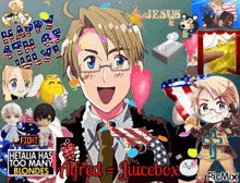 a collage of anime characters with the words alfred juicebox at the bottom