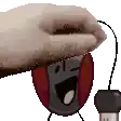 a pixel art of a hand holding a computer mouse with a face on it .