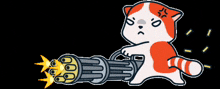 a cartoon cat is holding a gun with arrows coming out of it 's mouth