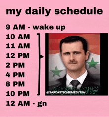 a picture of a man with the words " my daily schedule " on it