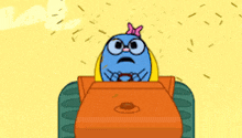 a cartoon character is driving a vehicle with a shocked look on his face