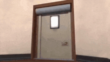 a cartoon illustration of a door in a room with a window .