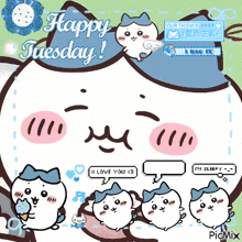 a happy tuesday greeting with a cartoon cat