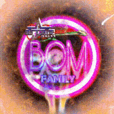 a purple circle with the word bom family in it