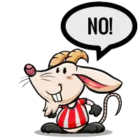 a cartoon rat with a speech bubble that says no
