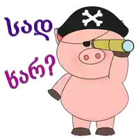 a cartoon pig wearing a pirate hat and looking through a telescope