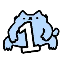 a cartoon drawing of a cat with the number 1 in its mouth