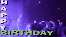 a purple background with the words happy birthday written on it