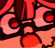 a close up of a cartoon character 's face with red eyes