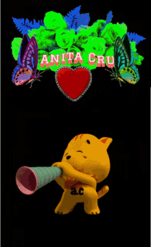 a picture of anita cruz with a cat holding a horn