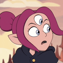 a cartoon character has three eyes and a bun in her hair