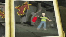 a picture of a boy holding a fire extinguisher