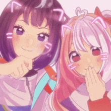 two anime girls are posing for a picture and one has cat ears