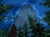 a man stands in front of a giant monster in a cartoon