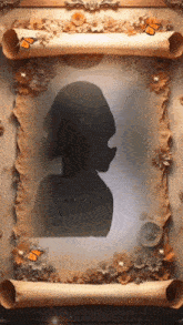 a silhouette of a woman in a frame with butterflies