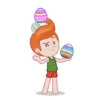 a cartoon of a boy juggling easter eggs