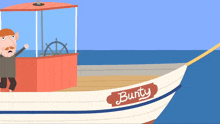 a boat with the word bunty on the side of it
