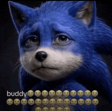 a picture of a sad looking sonic the hedgehog with smiley faces surrounding him