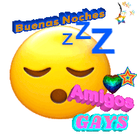 a sleeping smiley face with the words buenas noches amigos gays behind it