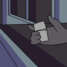 a cartoon drawing of a hand holding a square object