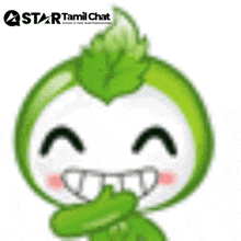 a green and white cartoon character with a star tamil chat logo