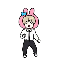 a cartoon of a boy wearing a pink bunny hat