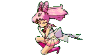 a drawing of a girl with pink hair and a bow on her head