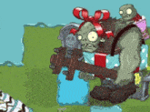 a cartoon of a zombie holding a wooden stick