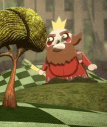 a cartoon character with a crown on his head is holding a sword