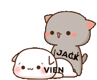 a couple of cats laying on top of each other with the name jack written on the back of one of them