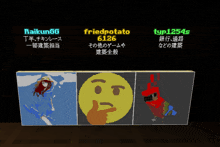 friedpotato 6126 type1254s and raikun66 are the three minecraft players shown