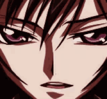 a close up of a cartoon character 's face with purple eyes