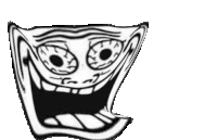 a black and white drawing of a troll face with a huge mouth .