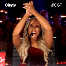 Clapping Trish Stratus GIF - Clapping Trish Stratus Canadas Got Talent GIFs