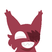 a cartoon drawing of a red squirrel with its arms up